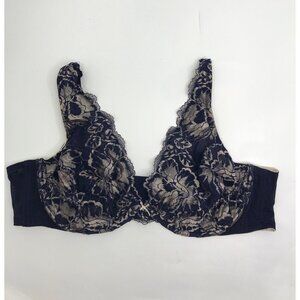 Cacique Lace Unpadded Unlined Plunge Bra Navy Ivory 46D